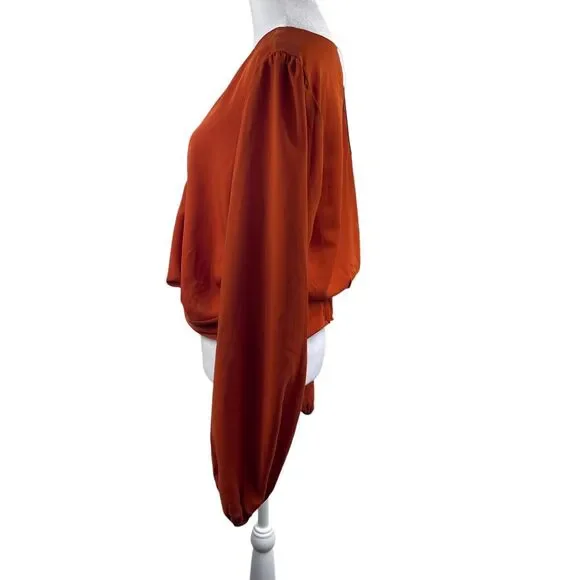 Lulus Twisty Business Orange Twist-Front Long Sleeve Top Sz L Hippy Romantic - Picture 6 of 9